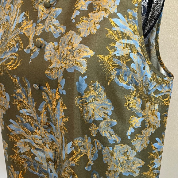 Lafayette 148 New York Olive Floral Sleeveless Silk Top Size Medium - Picture 2 of 10